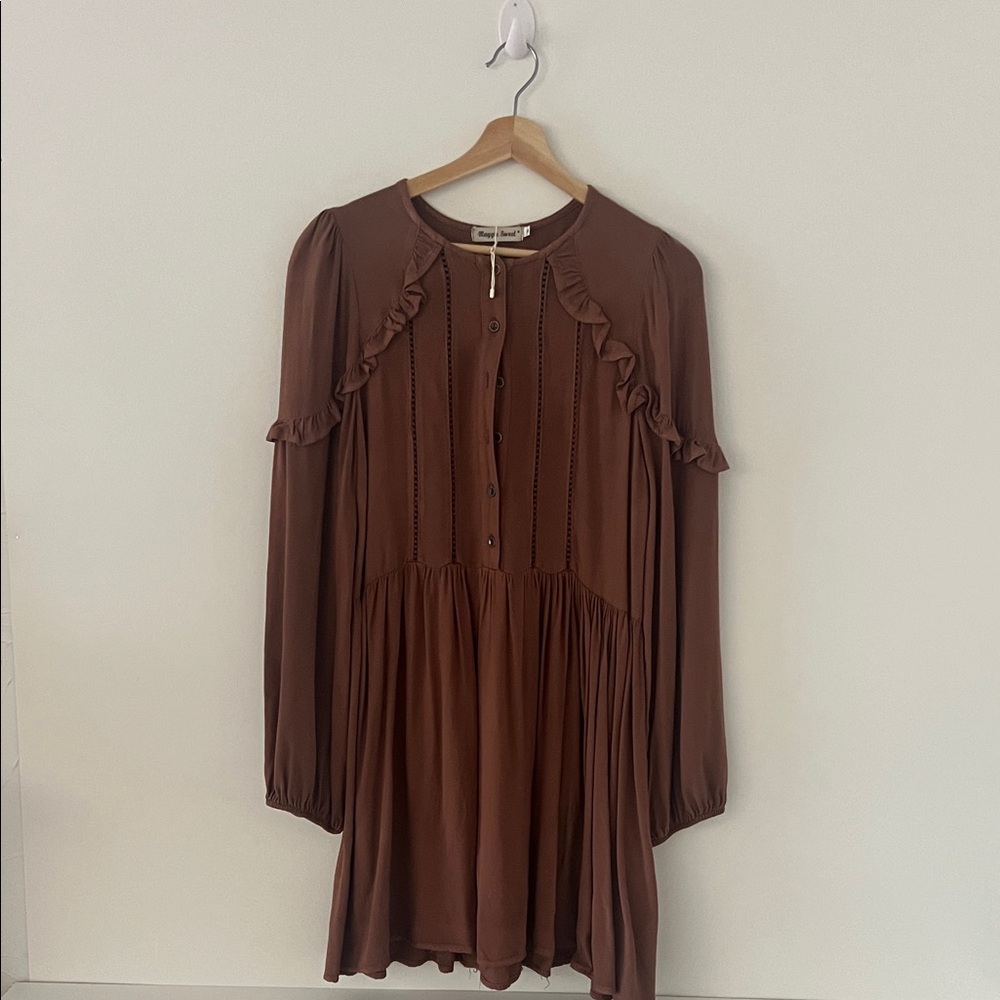 Elegant Brown Long Sleeve Dress